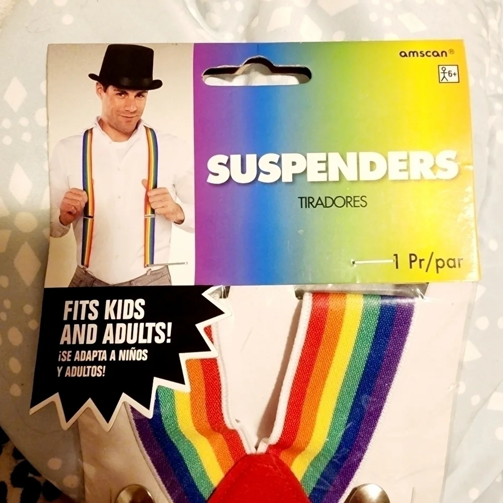Amscan Elastic Rainbow Stripe Suspenders Unisex Mork & Mindy Child Adult OS New